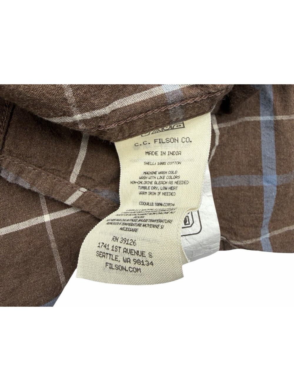Filson Washed Feather Cloth Button-Up Shirt Brown Blue Check Size XS - Picture 5 of 5